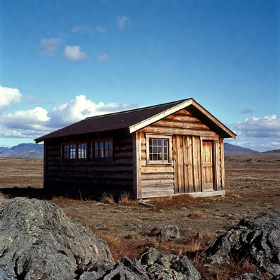 Wooden Cabin in Remote Landscape