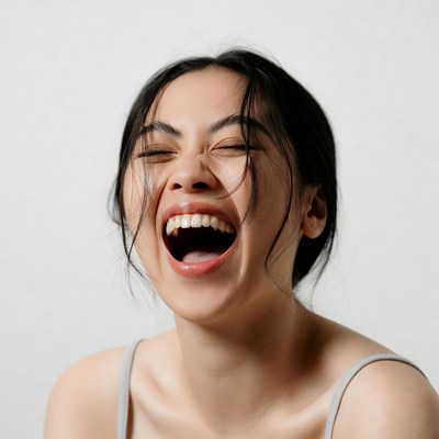 Asian woman laughing joyfully