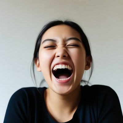 Asian woman laughing heartily