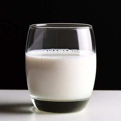 Glass of milk on white table