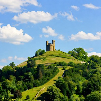 Castle atop green hill