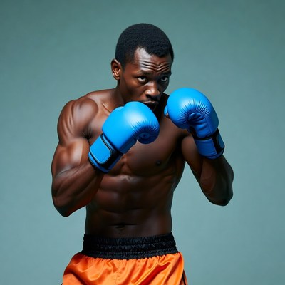 African-American man boxing with blue gloves