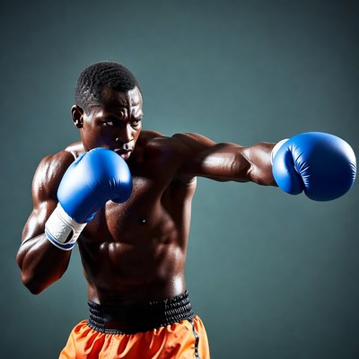 African-American man punching in boxing gloves