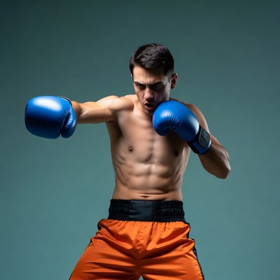 Man Boxing with Blue Gloves