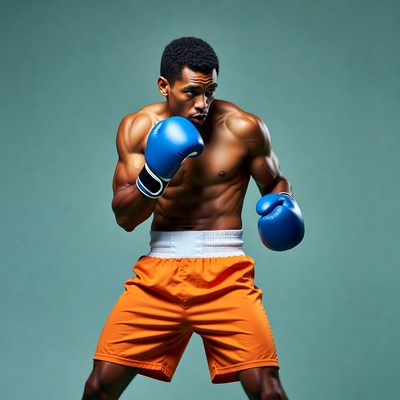African-American boxer in fighting stance