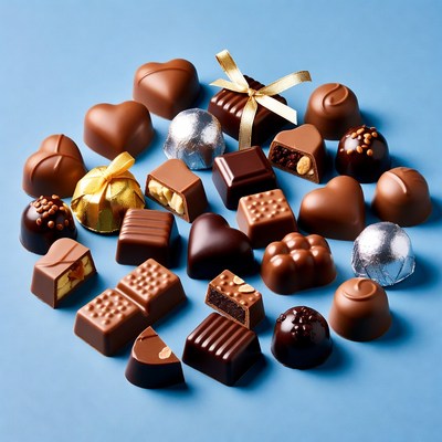 Assortment of chocolates on blue background