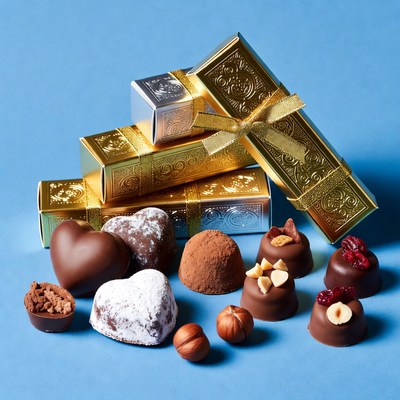 Gold chocolate boxes and assorted truffles