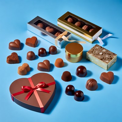 Assortment of chocolates on blue background