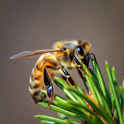 Honey Bee on Pine Needles