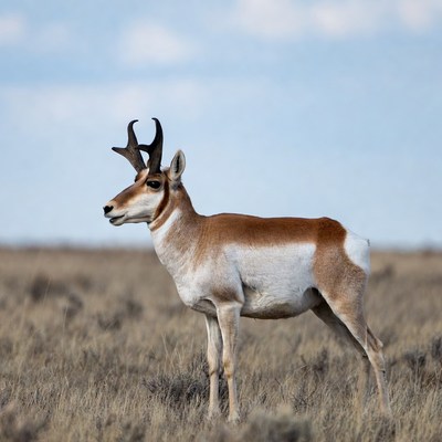 Pronghorn Antelope Standing in Grassland