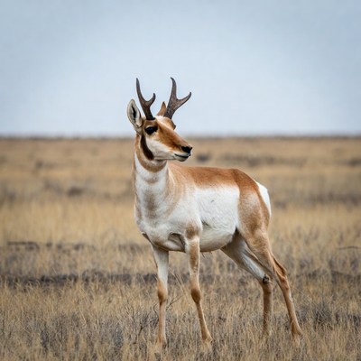 Pronghorn Antelope Standing in Grassland