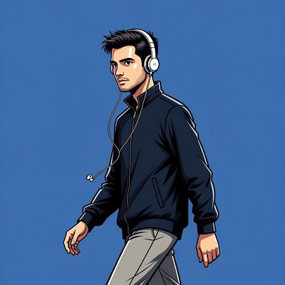 Man walking with white headphones