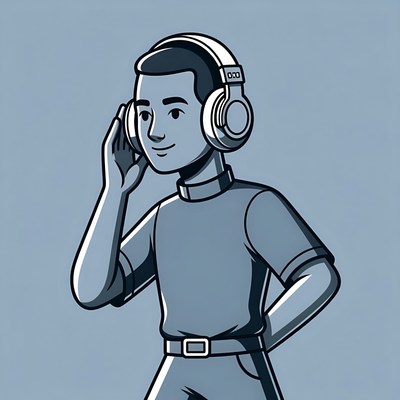 Young man listening with headphones