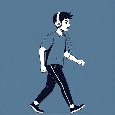 Boy walking with headphones