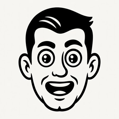 Cartoon Man with Wide Excited Eyes