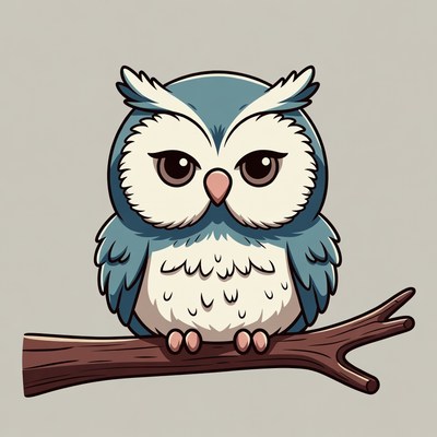 Cute blue owl on branch