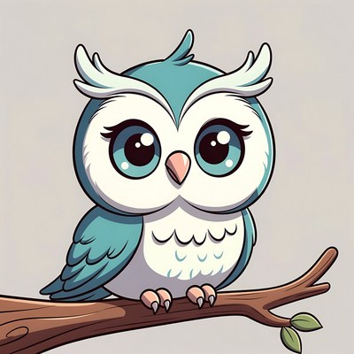 Cute cartoon owl on branch