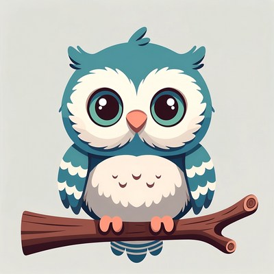 Cute blue owl on branch