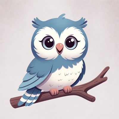 Cute blue owl on branch