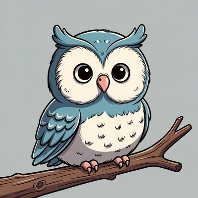 Cute blue owl on branch