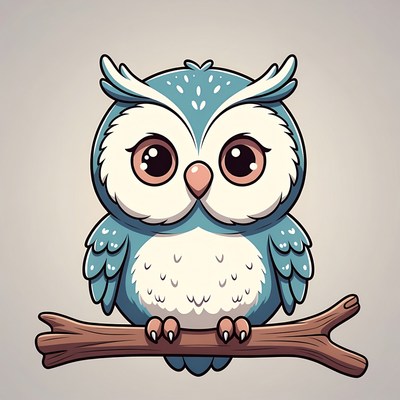 Cute blue owl on branch