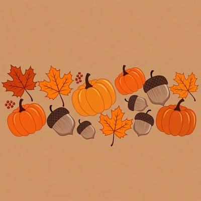 Autumn Pumpkins Acorns Leaves Clipart