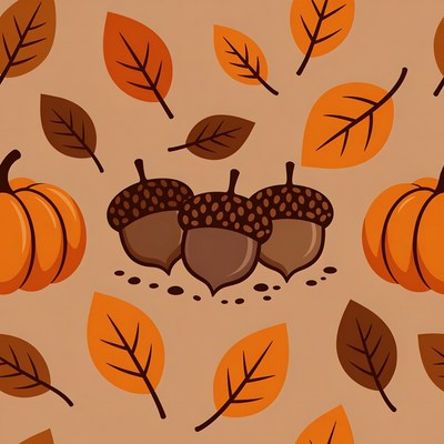 Autumn Leaves Acorns Pumpkins Pattern