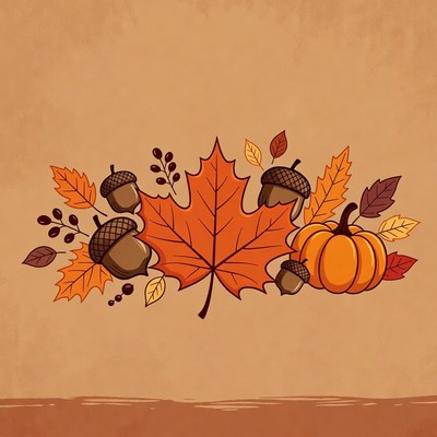 Autumn Leaves Acorns Pumpkins Clipart
