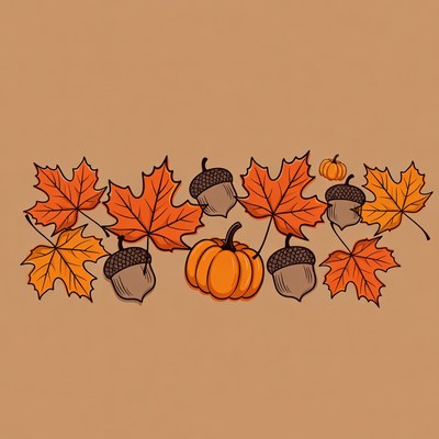 Autumn Leaves Acorns Pumpkins Illustration