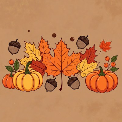 Autumn Fall Leaves Pumpkins Acorns