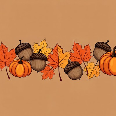 Autumn Acorns Pumpkins Leaves Clipart