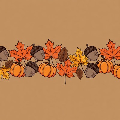 Autumn Acorns Pumpkins Leaves Border