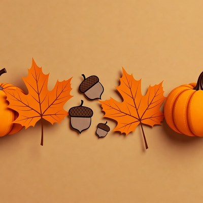 Fall Leaves Acorns Pumpkins Flat Lay