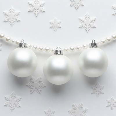 White Christmas Ornaments with Pearls and Snowflakes
