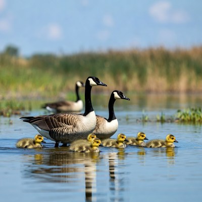 Canada Goose Family with Goslings