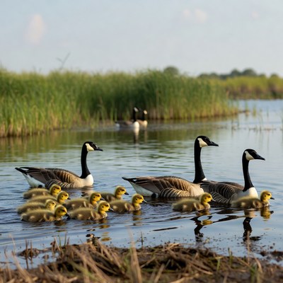 Canada Goose Family with Goslings
