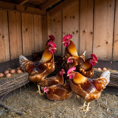 Chickens in wooden coop