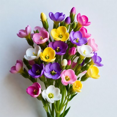 Colorful Bouquet of Purple Pink Yellow White Flowers