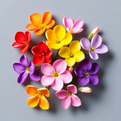Colorful Primrose Flowers on Gray Background