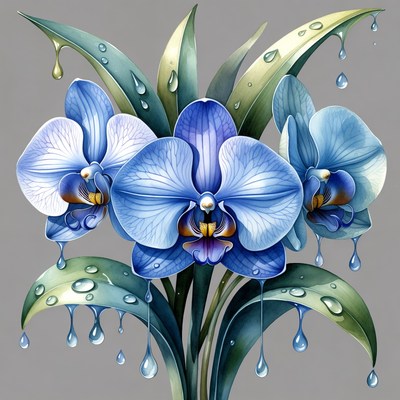 Blue Orchids with Dew Drops