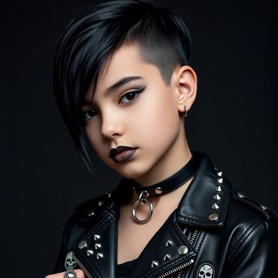 Androgynous Woman in Studded Leather Jacket