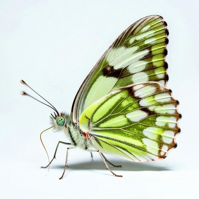 Green White Butterfly on White Background
