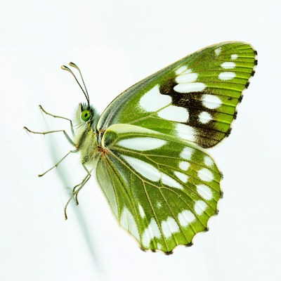 Green White Butterfly on White Background