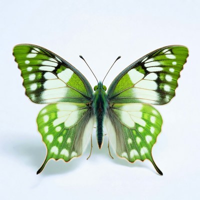 Green White Butterfly on White Background
