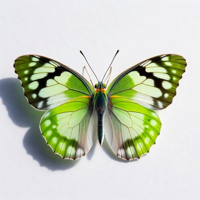 Green White Butterfly on White Background
