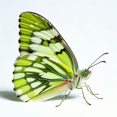 Green White Butterfly on White Background