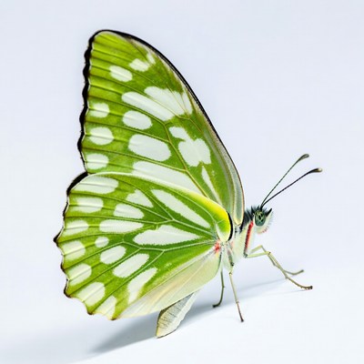 Green White Butterfly on White Background