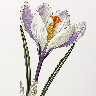White Purple Crocus Flower Illustration