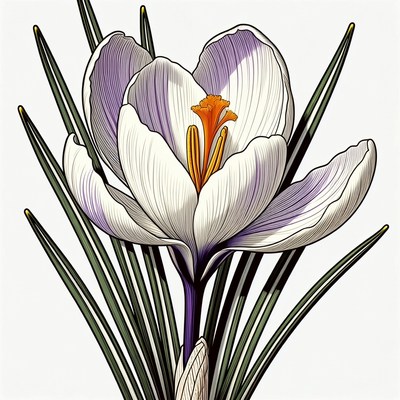 White Crocus Flower Illustration