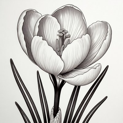 Crocus Flower Line Art Drawing